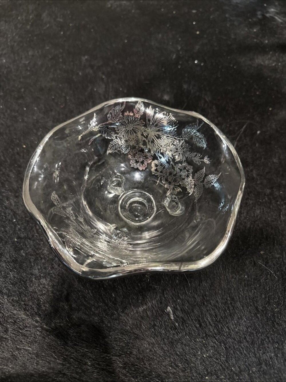 Vintage Footed Sterling Silver Poppy Overlay Scalloped Bowl 2.75" x 6.43" Excell